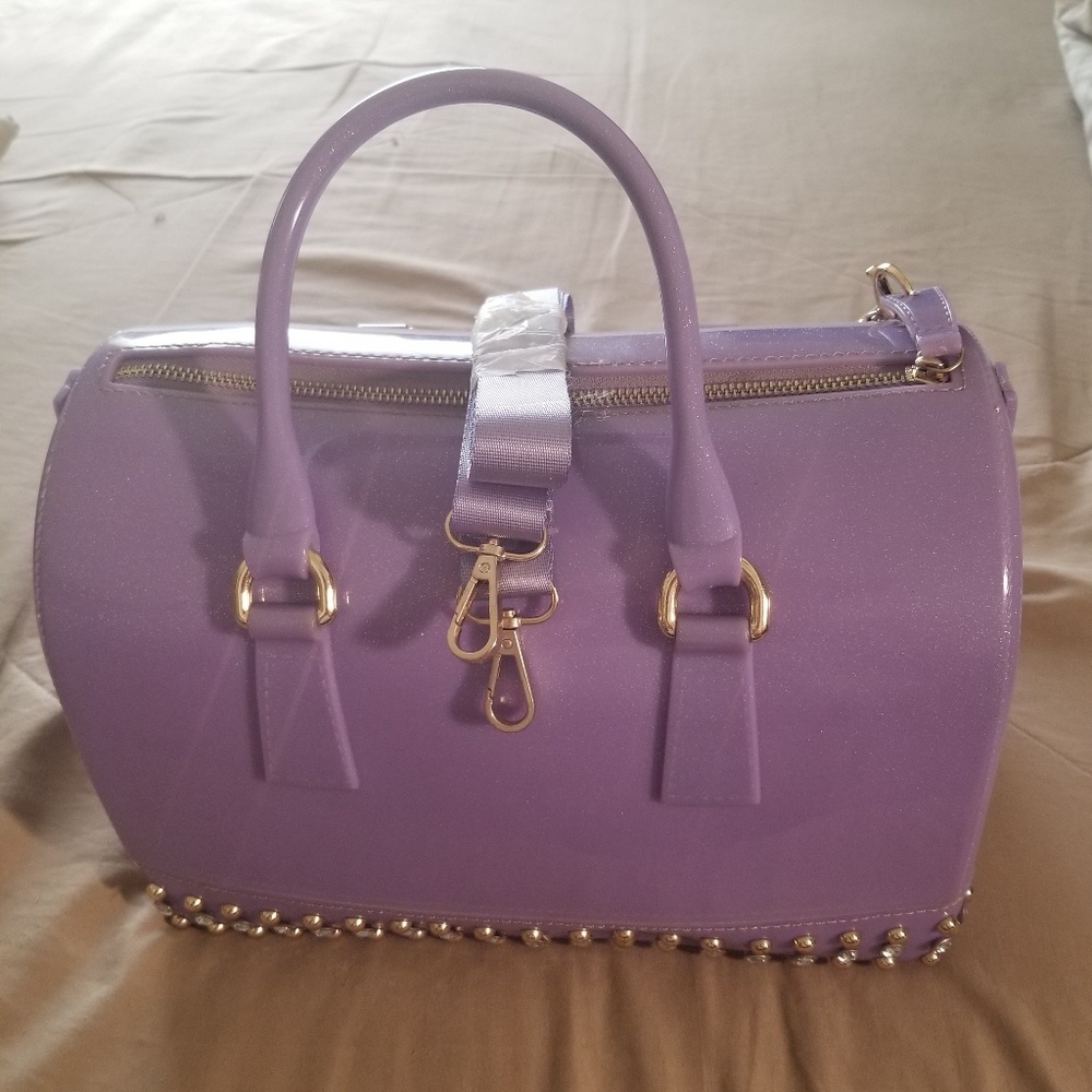 Lavender studded handbag with strap
